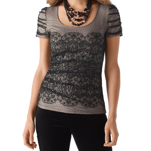 White House Black Market Tops - WHBM lace T-shirt